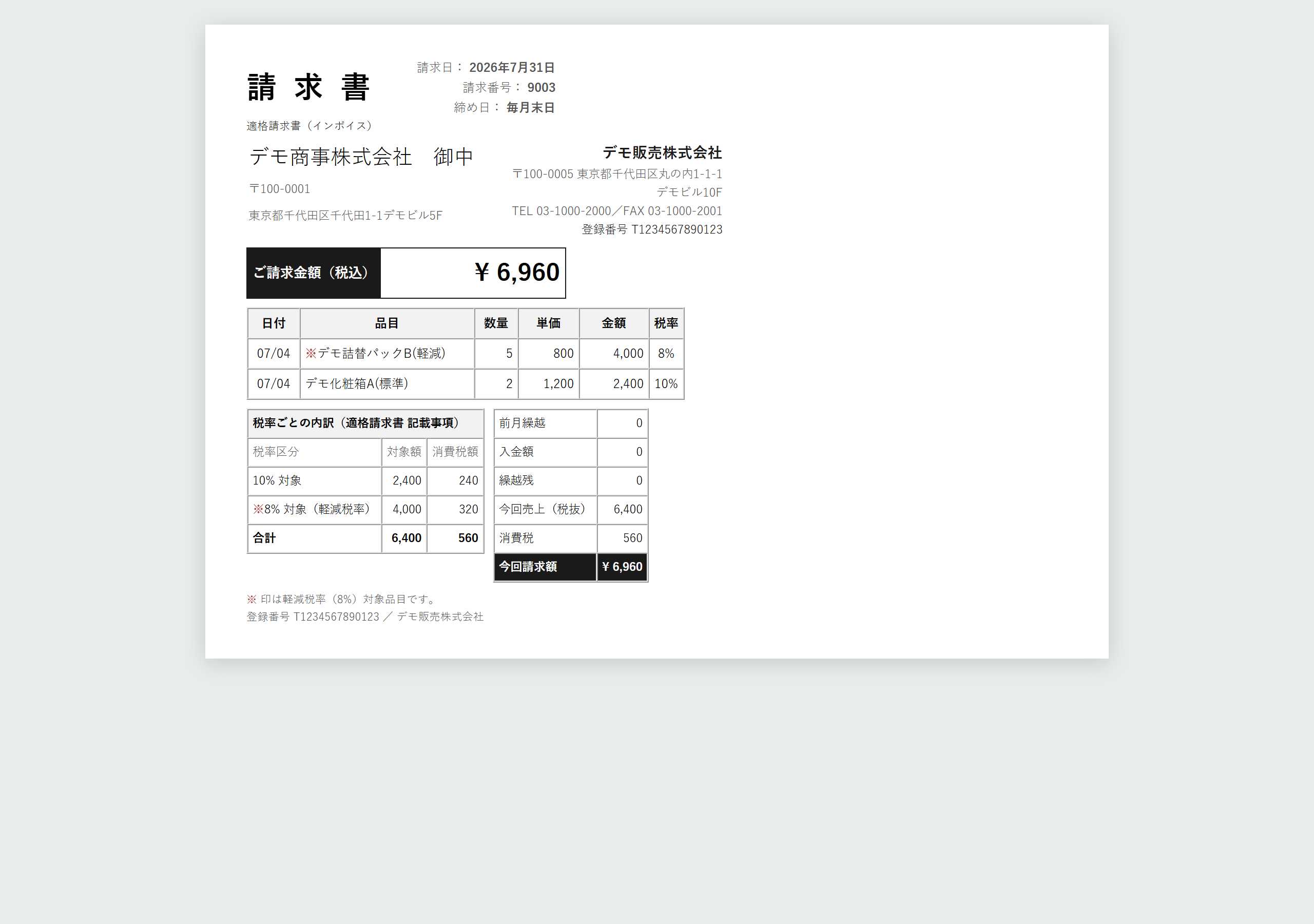 適格請求書 帳票