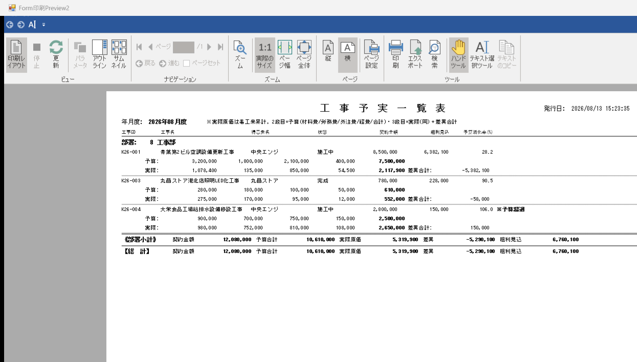 工事予実一覧表